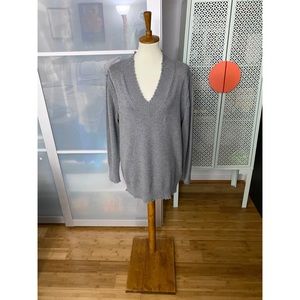 NWOT Alexander Wang Gray Distressed V Neck Sweater